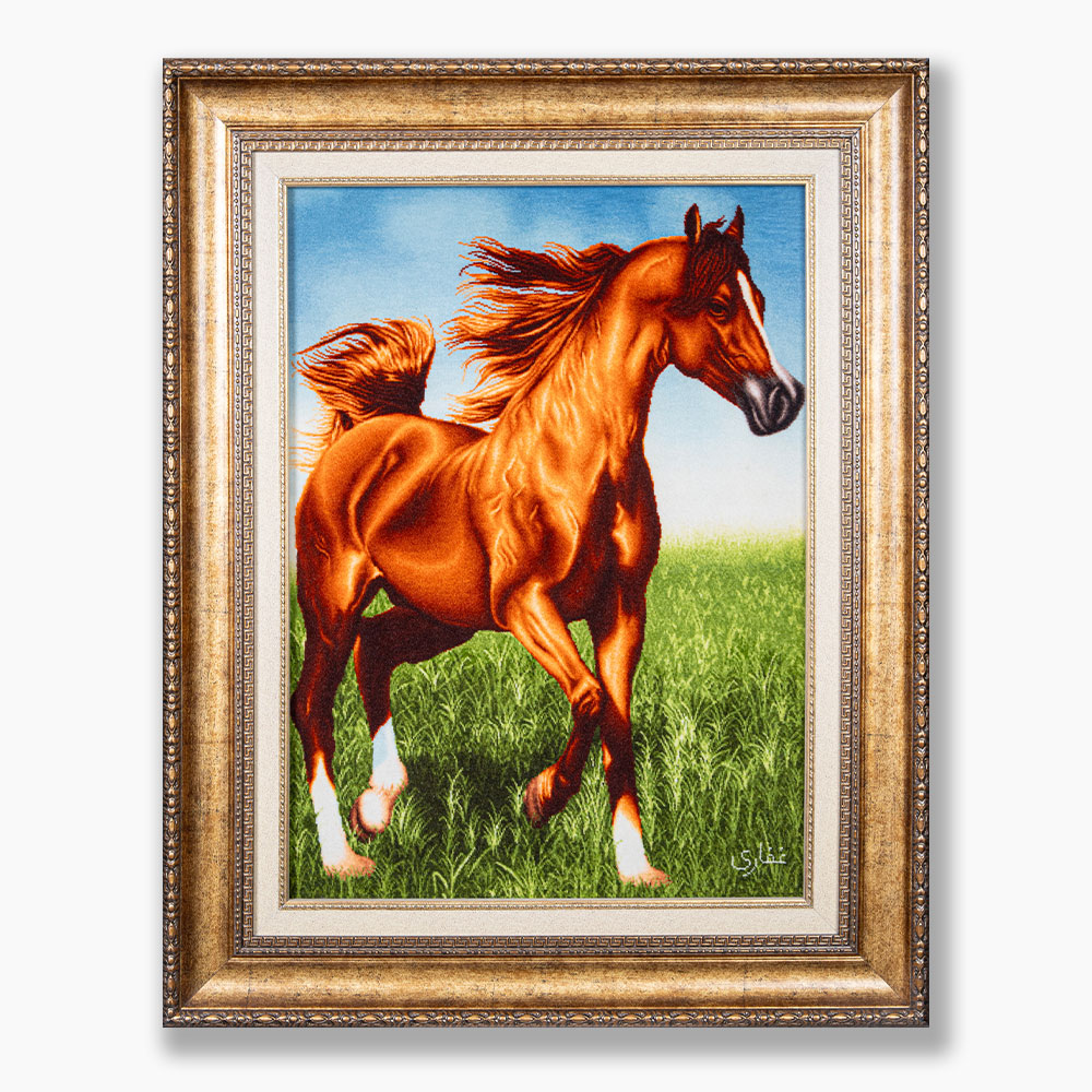 124 تابلو فرش دستبافت طرح اسب قهوه ای کد 741322 - Image 1