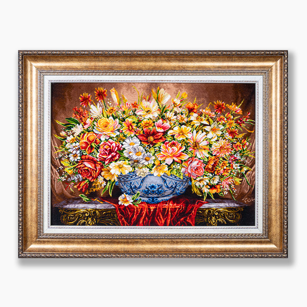 238 تابلو فرش دستبافت طرح گل ترمه کد 741277 - Image 1