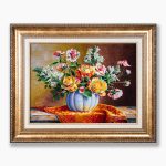 تابلو فرش دستبافت طرح گل رز و ترمه کد 741278