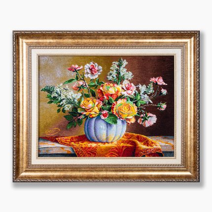 تابلو فرش دستبافت طرح گل رز و ترمه کد 741278