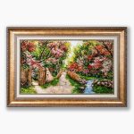 تابلو فرش دستبافت طرح منظره کوچه باغ بهار کد 741257