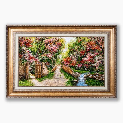 تابلو فرش دستبافت طرح منظره کوچه باغ بهار کد 741257