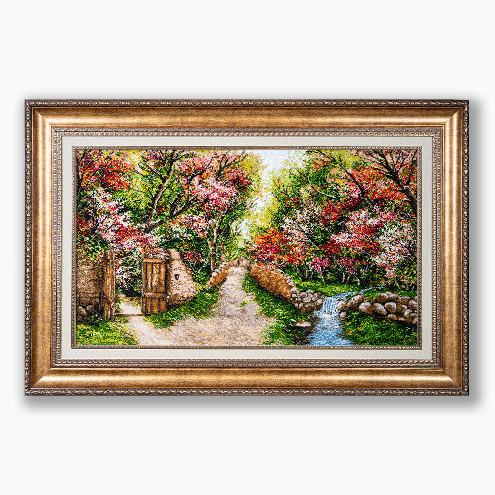 52 تابلو فرش دستبافت طرح منظره کوچه باغ بهار کد 741257 - Image 1