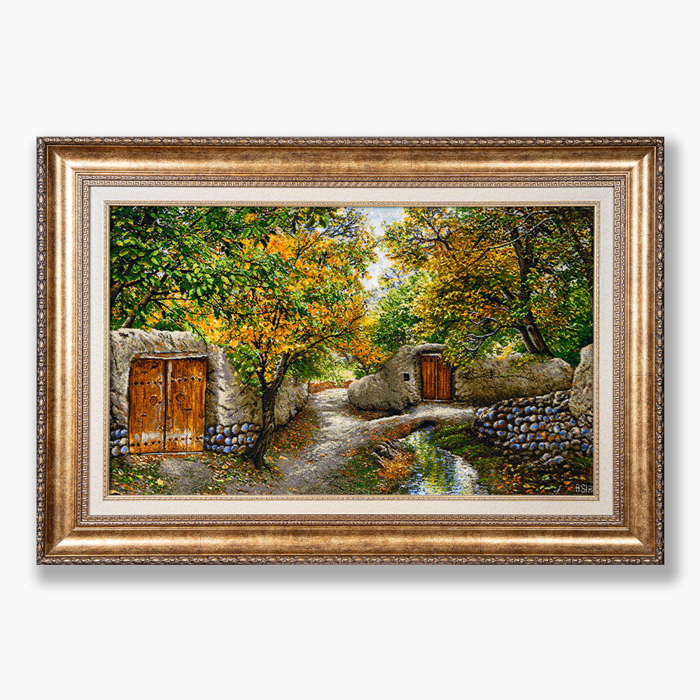 58 تابلو فرش دستبافت طرح منظره کوچه باغ کد 741258 - Image 1