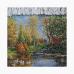 تابلو فرش دستبافت طرح منظره برکه قو کد 741266 - Image 3