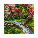 تابلو فرش دستبافت طرح منظره کوچه باغ بهار کد 7412510 - Image 2