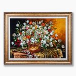 تابلو فرش دستبافت طرح گل لاله گلدان مسی کد 7412511