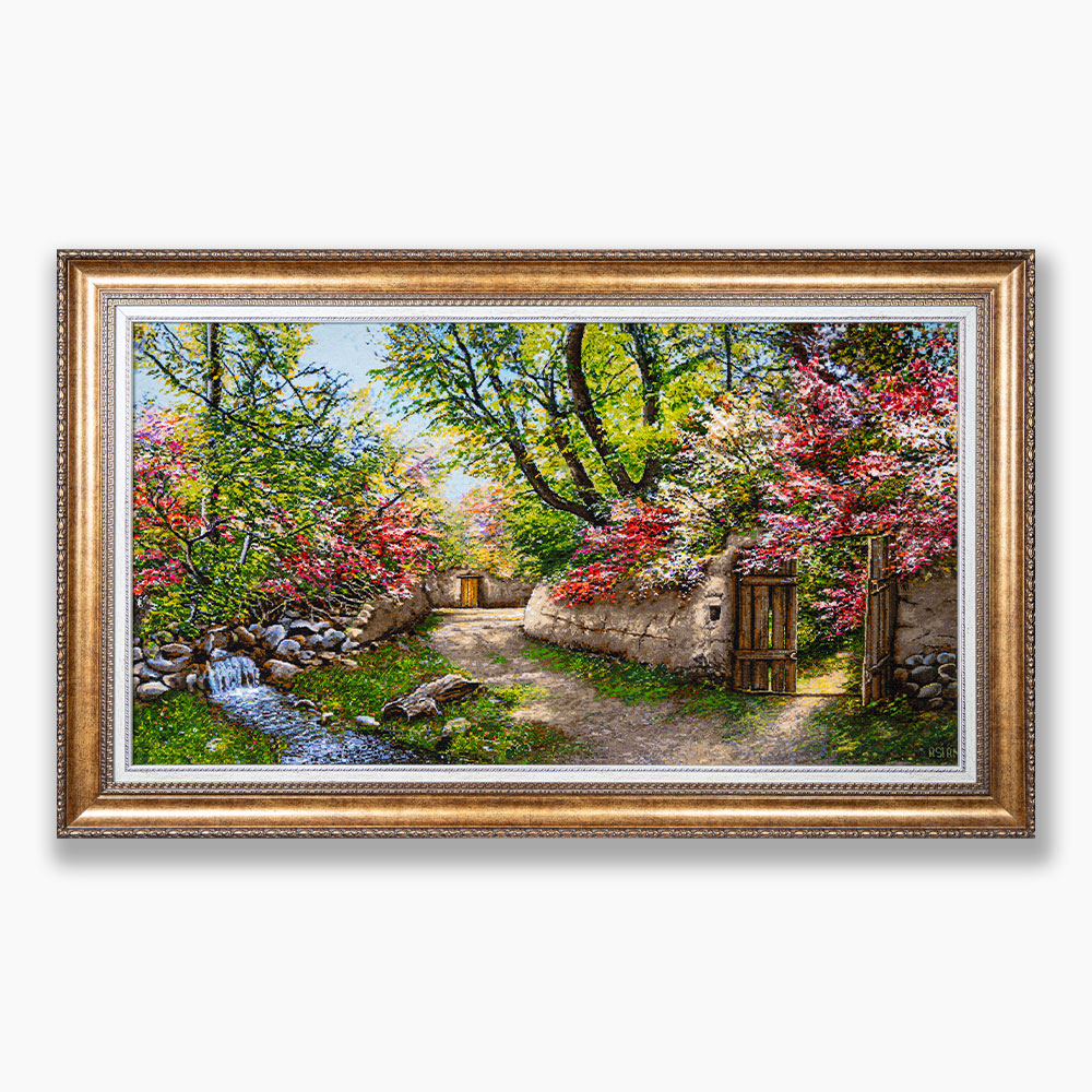 97 تابلو فرش دستبافت طرح منظره کوچه باغ بهار کد 7412513 - Image 1